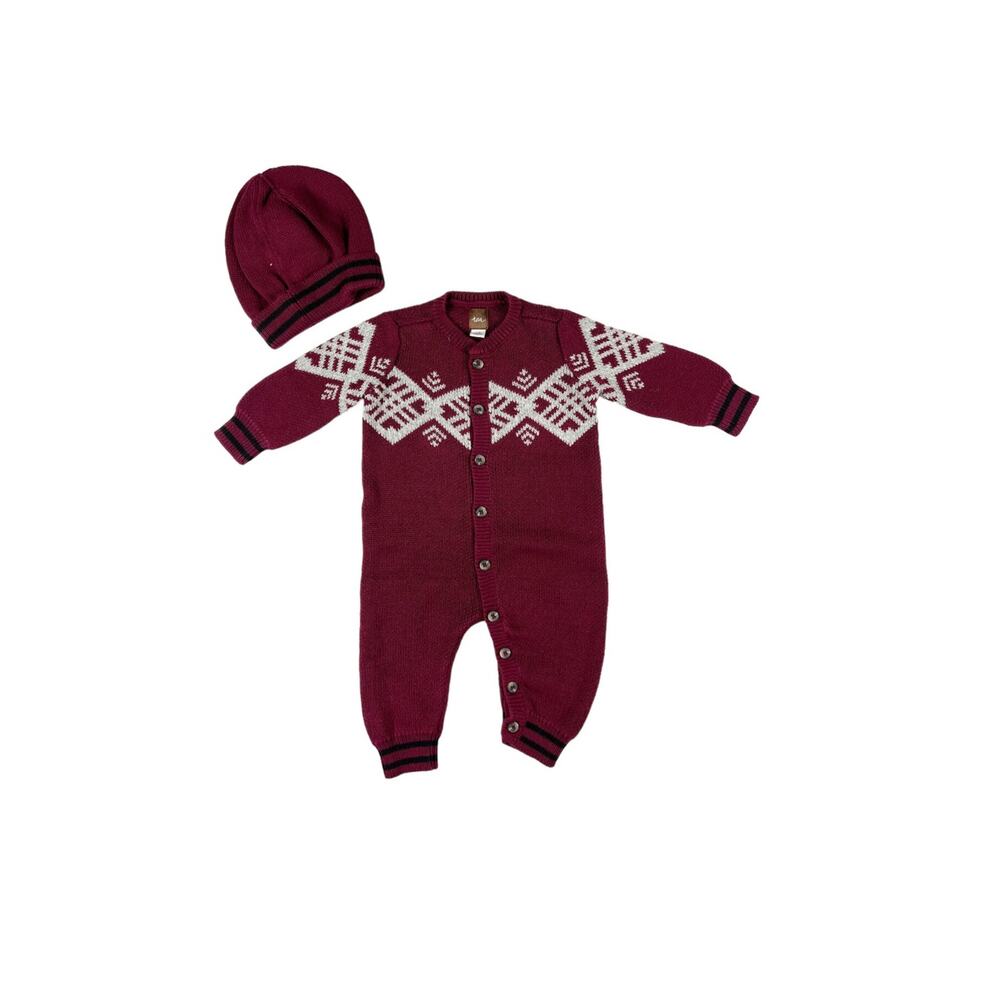 Tea Collection Chimmi Choden Sweater Romper Set Boysenberry 3-6 Months